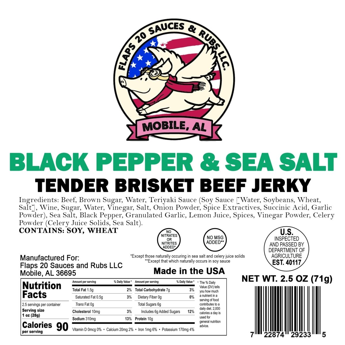 Black Pepper Sea Salt Beef Jerky - Flaps 20 Sauce and Rub - Beef Jerky